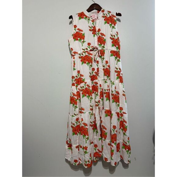 Victoria Dunn Magnolia Flutter Floral Sleeve Dress Size Medium Button - Picture 1 of 13